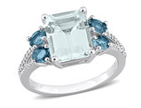 3.85 Carat (ctw) Aquamarine and London Blue Topaz Ring in Sterling Silver